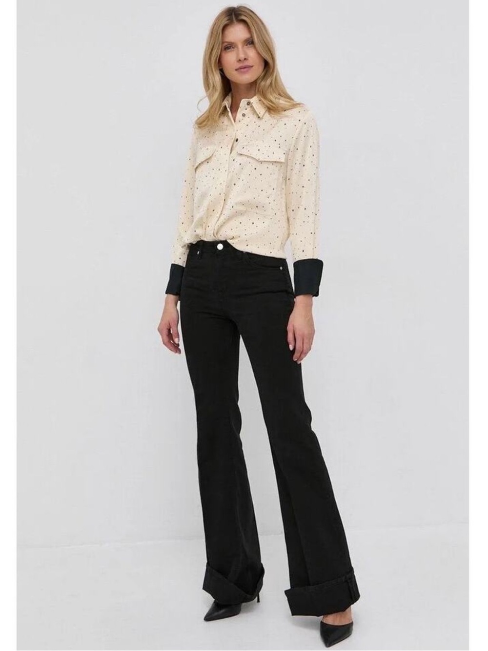 Victoria Victoria Beckham Star Print Hammered Satin Blouse Ivory Black 10